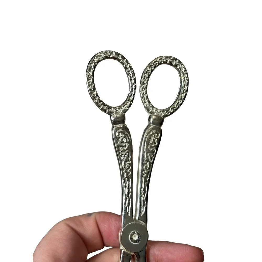 Vintage Ornate Silver Tone Scissor Style Pastry Serving Tongs 8.5 Inch